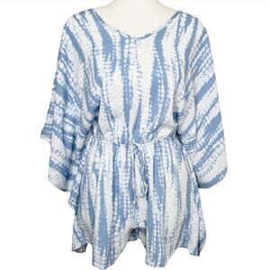 Light Blue & White Tie Dye Printed Tie Waist Batwing Sleeve Romper S